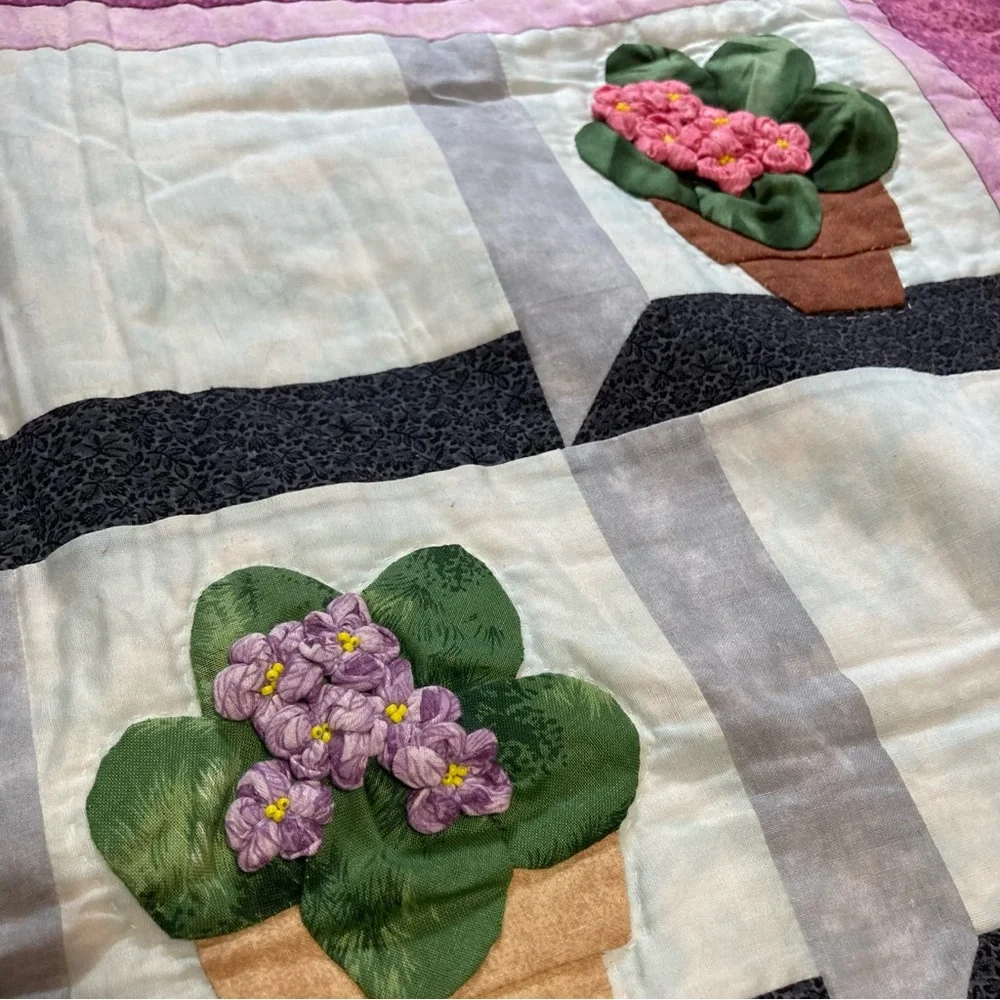 Handmade Quilted Potted Plants Wall Hanging Quilt 29 x 28 inches